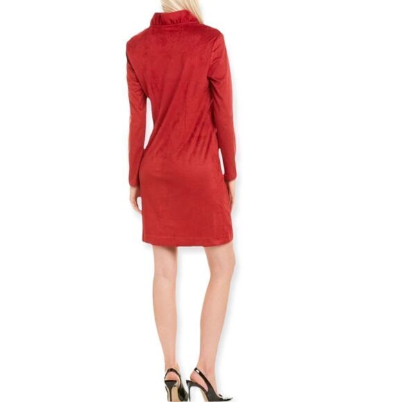 Tyler Boe Pomegranite Suede Ruffle Neck Shift Dress - Picture 2 of 9